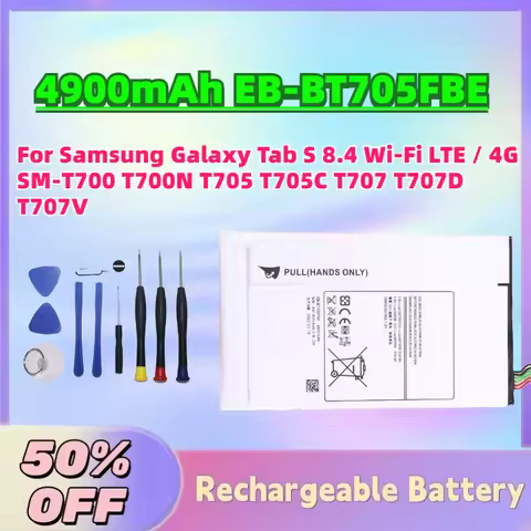 Upgrade 4900mAh EB-BT705FBE 3.8V Battery for Samsung Galaxy Tab S 8.4 Wi-Fi LTE / 4G SM-T700 T700N T