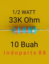 ( 10 Buah) RESISTOR 1/2W 33K OHM RESISTOR 1/2 WATT 33K Ohm Resistor 05W 33K Ohm