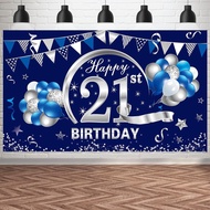 7x5ft Happy 21st Birthday Photography Backdrop for Boy Men Blue Silver 21 Birthday Backdrop Party Su