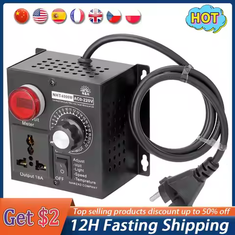 NHT-4000W Variable Voltage Controller SCR Voltage Regulator AC 220 V Compact Speed Temperature Light