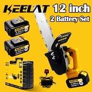 KEELAT KEC001 Cordless Chainsaw 12 Inch Electric Saw Bateri Mini Chainsaw Battery Wood Cutter Gergaj