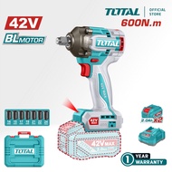 TOTAL Li-ion Impact Wrench 600Nm Brushless Motor + 2pcs 2.0AH Battery (42V) + Socket(5pcs) + Screwdr