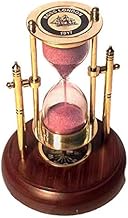 Calvin Handicraft CH Antique Brass Sand Timer with Compass on Wooden Base Hour Glass Clock Nautical 