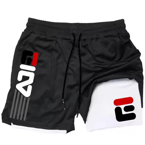 Gym shorts men's double-layer sports shorts 2-in-1 quick drying sports training shorts fitness runni