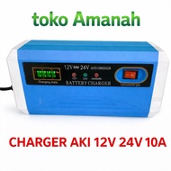 Cas Aki Charger Accu Mobil Motor 12v 24v 10a Portable Otomatis Carger 12 Volt 24 Volt 10 Amper