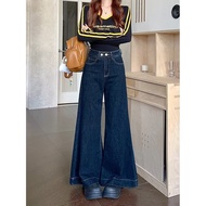 Retro Flared Jeans Women Autumn Winter Fleece Lining 2025 New Style High Waist Loose Casual Wide-Leg