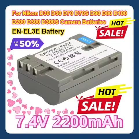 For Nikon D30 D50 D70 D70S D90 D80 D100 D200 D300 D300S Camera Batteries EN-EL3E Battery 2200mAh Li-