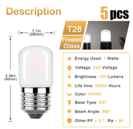 5pcs t28f 1W E27 bóng Đèn Led Edison Retro LED đèn dây tóc bóng đèn 2700K 6000K ly tráng mờ bóng đèn