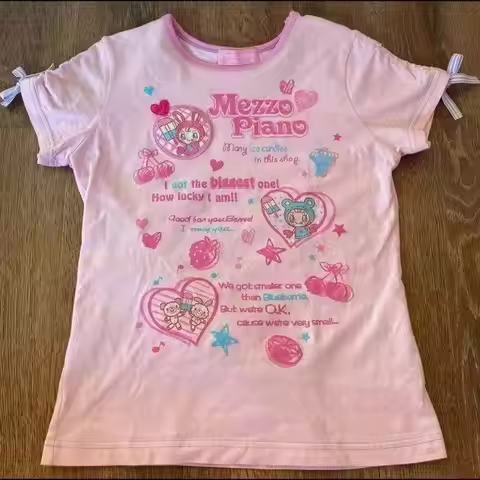 Cute Lolita Tee Women Japanese Harajuku Fairy Grunge Patchwork Tops Y2K Sweet Ruffle Detail Female D