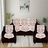 MANVI Cotton Net Fabric Flower Printed Slip Resistant Sofa Cover Set of 5 Seater (3+1+1) - Beige &amp; Multicolor