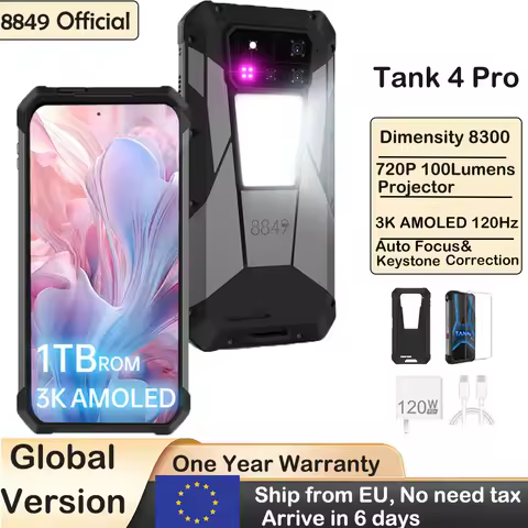 8849 Tank 4 Pro Unihertz 5G Rugged Projector Smartphone 1TB 36G Android 14 Sports Phone 11600mAh Dim