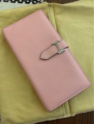 100% Real HERMES Bearn Wallet Rose Sakura 3Q 櫻花粉紅色銀色