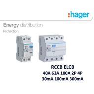 HAGER ELCB RCCB 30MA 100MA 300MA 40A 63A 100A 2POLE 4POLES