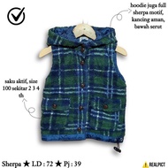 Jaket Vest Sherpa Anak Size 100 / 2 3 4 Tahun Motif Tartan Kotak Hijau Hodie Hpdy Kupluk Topi Kutung