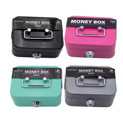 Portable Small Lock Box Security Safe Lock Boxes Mini Metal Cash Box Money Bank Metal Coin Bank Secu