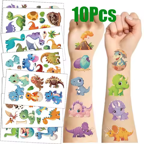 @10PCS Tattoo Stickers Cartoon Temporary Tattoos Kids Arm Tattoos Kids Dinosaur Fun Party Tattoo Wat