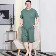 ชุดนอนผ้าฝ้าย Modal สําหรับผู้ชายเสื้อผ้าบ้านลําลองขนาดบวกพร้อมแขนสั้นคอกลมและลายทาง