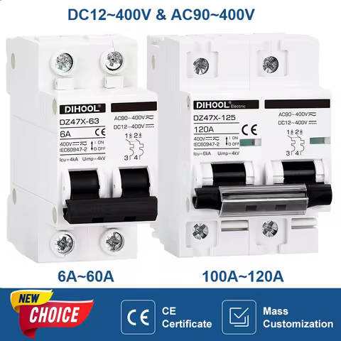 DIHOOL DC AC Circuit Breaker 400V 100A 125A MCB 400V 15A 30A 40A 60A DZ47X Thermal Magnetic Breaker 