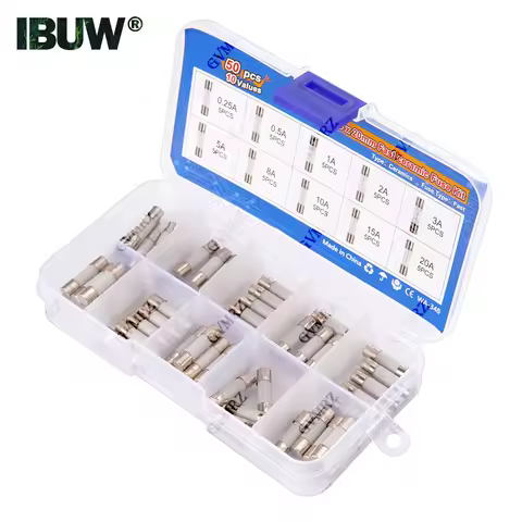 50pcs 5x20mm Ceramic Tube Fuse Assorted Kit Amp 0.25A 0.5A 1A 2A 3A 5A 8A 10A 15A 20A 250V with Stor