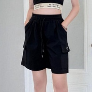 กางเกงขาสั้นแฟชั่นคาร์โก้ ดีไซน์เท่ ใส่ได้ทุกวัน เอวยางยืด+เชือกผูก ผ้าบางเบา ระบายอากาศได้ดี มี 7 ส