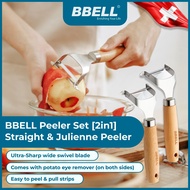 BBELL Peeler Set of 2 Straight Peeler Julienne Peeler Fruit Vegetable Wooden Handle Pengupas Penghir
