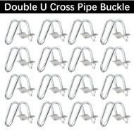 ZKZ Galvanized Steel 100pcs 20mm*22mm Double U Cross Pipe Buckle Pipe Clamp Hose Clamp