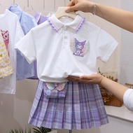 Kuromi Costume for Kids Girl Fashion Sanrio Kuromi Printed POLO Shirt+pleated Skirt JK Uniform Set B