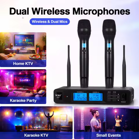 NXG K-6 UNIVERSAL-1TO2 Dual Wireless Microphone Receiver Kit, Metal Mesh Mic Head, Matte Comfort Gri