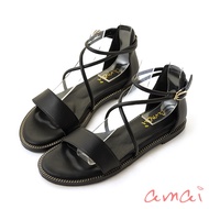 amai Versatile Flat Strap Cross Sandals Roman Shoes Thin Ethnic Style Fashion Large Size Black GW18-