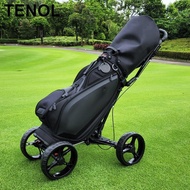 TENOL Golf Push Cart Foldable Compact Adjustable Umbrella Holder with Brake with Scoreboard 4 Wheel 