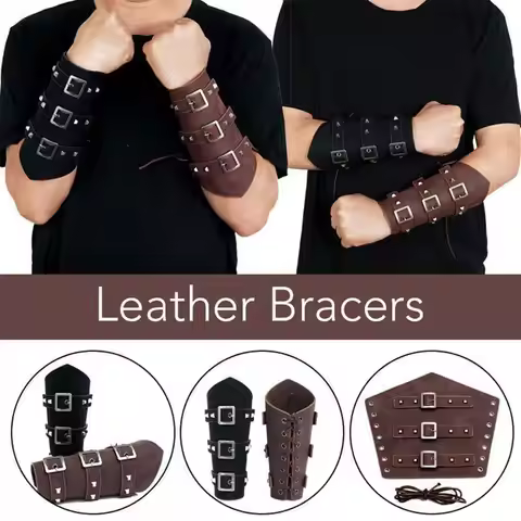 1PC Medieval Gauntlet Wristband Leather Armor Arm Warmers Gauntlet Bracer Steam Viking Knight Punk W