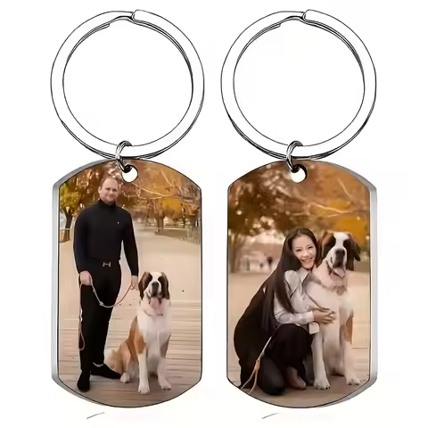 Custom Photo Dog Tag Keychain Personalized Picture Stainless Steel Keyring for Corporate Gift Bulk O