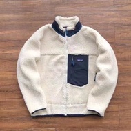 Patagonia กลางแจ้งผ้าฟลีซแกะเสื้อแจ็คเก็ตกันหนาวของผู้ชายผู้หญิงหนาปกตั้งย้อนยุคฤดูใบไม้ร่วงและฤดูหน