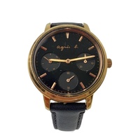 Agnes b. others quartz wrist watch analogues leather BLK Direct from Japan Secondhand