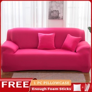 Rose Red Sofa Cover Stretchable（L Shape Need To Buy 2 PCS） Armless Sofa Seat Cover Set Cover for Sofa Couch Cover Sala Set Cover Sofa L Shape Sofa Cover Set L Type Universal 1/2/3 Seater with Free Pillowcase Foam Stick