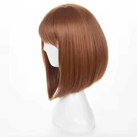 Anime My Hero Academia Ochako Uraraka Synthetic Wigs Short Brown Bob Heat Resistant Cosplay Costume 