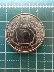 美洲 美國 1999年 50州紀念幣系列 喬治亞州 25美分錢幣 硬幣-P記、品相如圖 (27)