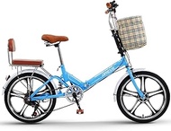 Fashionable Simplicity 20 Inch Folding Bike City Bike Ultra Light Portable Folding Bike Retro Style City Bikes Foldable Trekking Bike Light Bike for Outdoors Riding Trip Blue