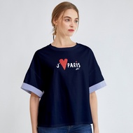 ELLE เสื้อยืด T-SHIRT ผ้า COTTON แขนสั้น ปลายแขนพับเบิ้ล สกรีนลายกราฟฟิค (มีให้เลือก 3สี)  รุ่น W3K6