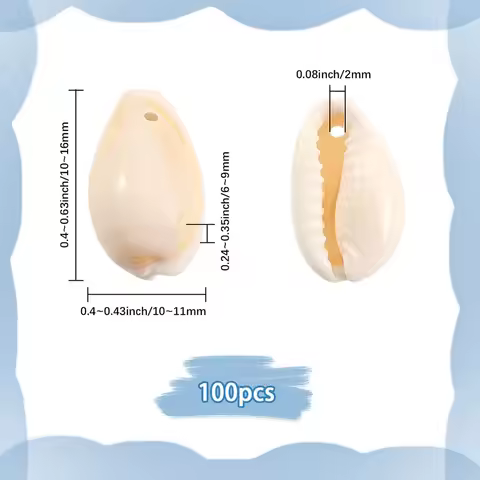 100Pcs Cowrie Shell Beads Seashell Color 10~16x10~11x6~9mm Hole: 2mm