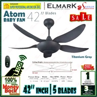 Elmark Baby Fan Atom 42 inch Ceiling Fan with Remote Control | 5 ABS blades | AC Motor | Titanium Grey
