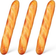 MAGICLULU Realistic Fake Bread, 3pcs Lifelike Long Baguette Model, Artificial Bread Loaf Prop for Ph