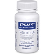 Pure Encapsulations Vitamin D3 125 mcg (5,000 IU), 60 Capsules，Supplement to Support Bone, Joint, Br