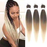 Pre Stretched Braiding Hair, 3 Packs, 28 Inch Ombre Long Easy Braiding Crochet Hair Extensions, Prof