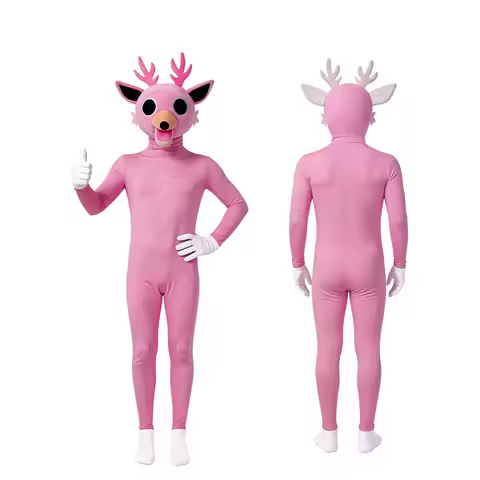 Game 99 Nights In The Forest Pink Deer Cosplay Bodysuit and Mask Costume Anime Halloween Carnival Xm