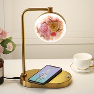Lampu Meja Telefon Pengecasan Tanpa Wayar Bunga Abadi Lampu Samping Katil Romantik Sensor Sentuh Had