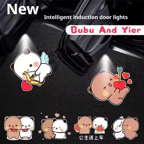 Panda Bubu And Yier Infrared Induction Car Welcome Light Bubu And Dudu Cartoon Projection Car Welcom