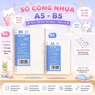 COMBO 5 REPLACEMENT PAPER plastic notebooks, size A5 B5, plastic cover with straps