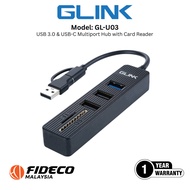 GLINK USB HUB CARD READER (GL-U03)-USB 3.0 & USB-C TO USB 3.0 ×1 + USB 2.0 ×2 + SD / TF CARD READER