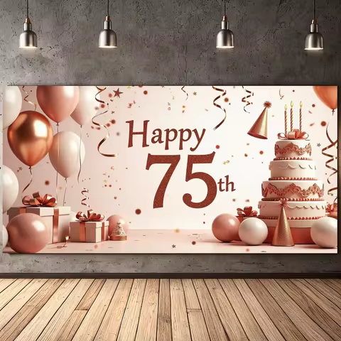 Happy Birthday 75th Banner Backdrop Red Balloon Birthday Party Decoration Photography Props Birthday